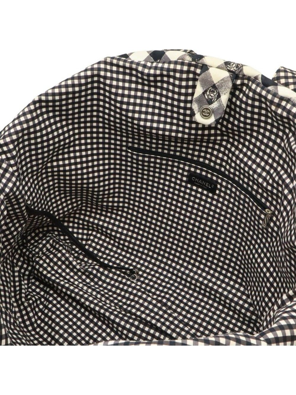 Chanel CC Logo Gingham Check Tote Big Canvas Black White Cruise Collection - Picture 6 of 9